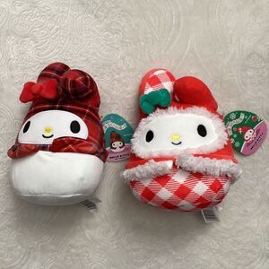 Two Squishmallows Hello Kitty My Melody Christmas Plush 6.5" New Soft Stuffed